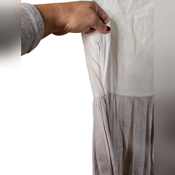 Nwt JOIE SLEEVELESS MAXI LINEN DRESS VNECK POCKETS WHITE GREY 3TIER CUTE - Picture 4 of 5